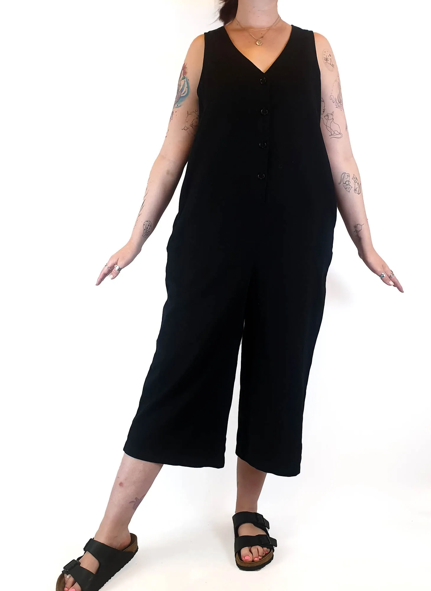Lucy & Yak black cotton wide leg jumpsuit size 12