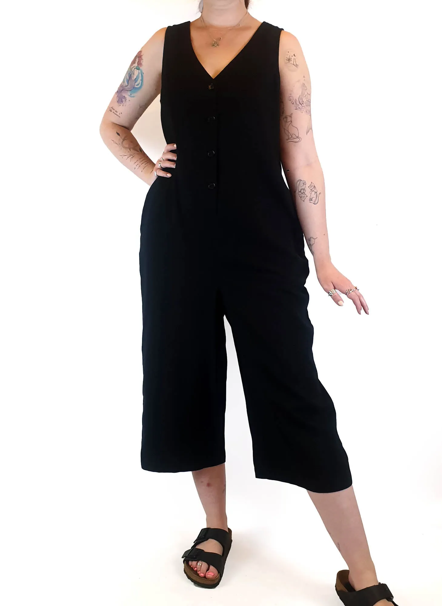 Lucy & Yak black cotton wide leg jumpsuit size 12