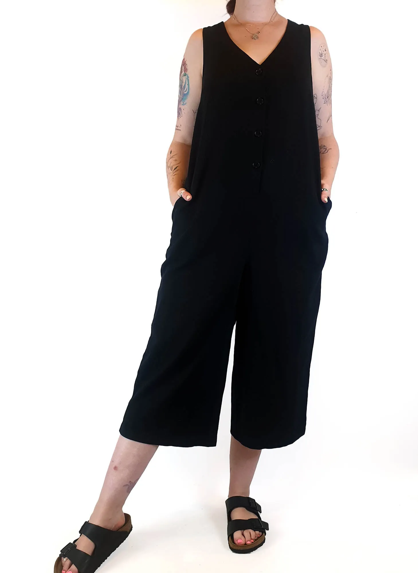 Lucy & Yak black cotton wide leg jumpsuit size 12