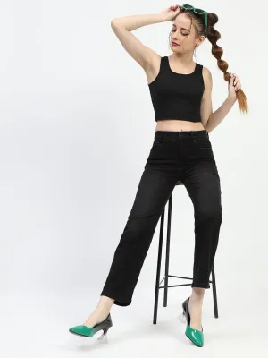 Madame Mid-Rise Black Straight-Fit Jeans