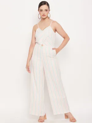 Madame Off White Stripped Cutout Jumpsuit