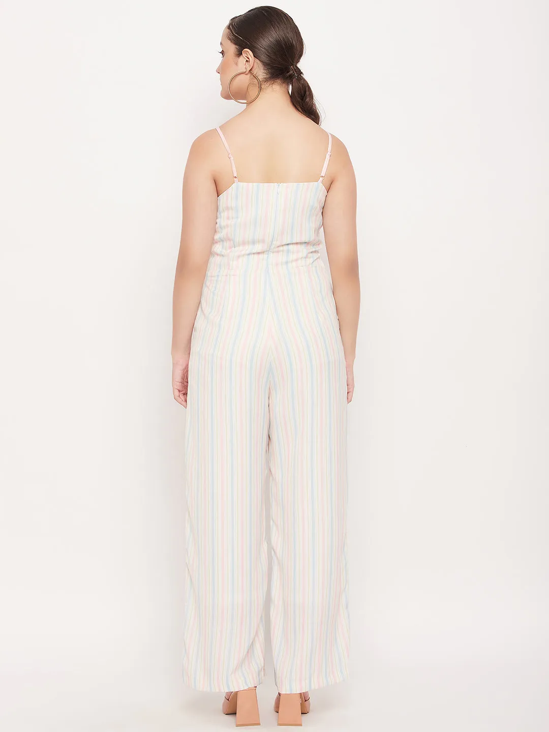 Madame Off White Stripped Cutout Jumpsuit