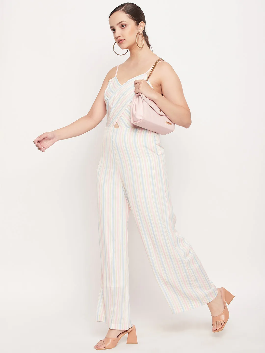 Madame Off White Stripped Cutout Jumpsuit