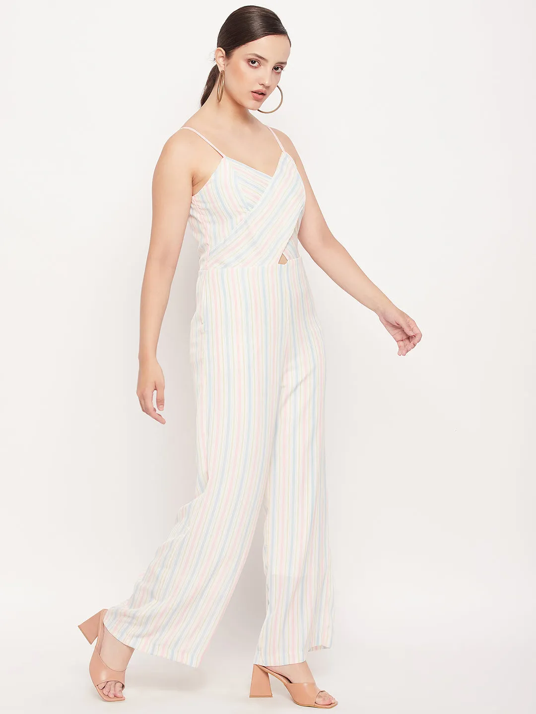 Madame Off White Stripped Cutout Jumpsuit