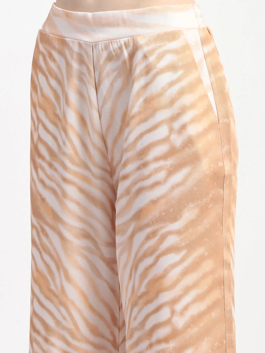 Madame  Zebra Print Top and Bottom Tan Coord Set