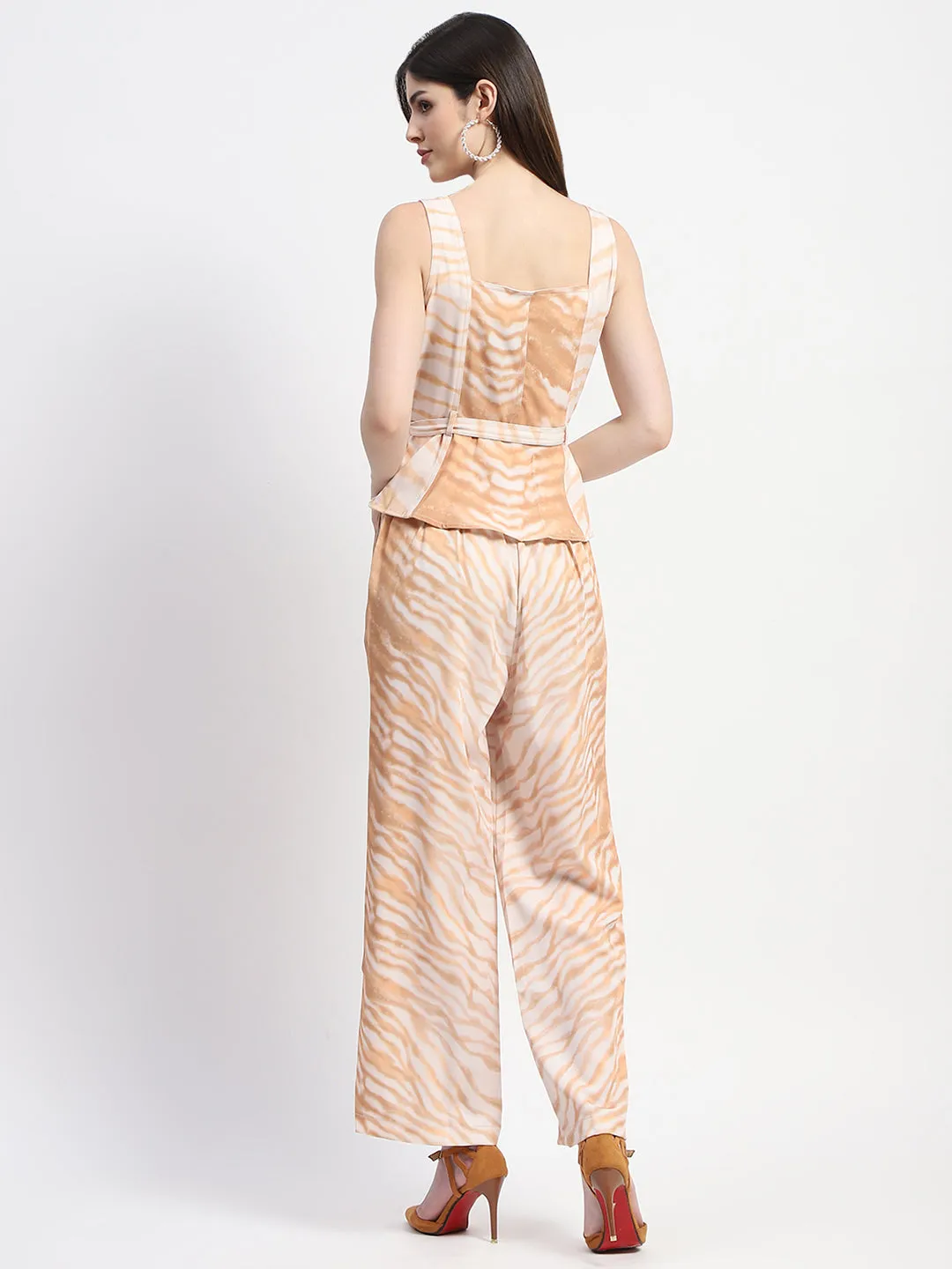 Madame  Zebra Print Top and Bottom Tan Coord Set