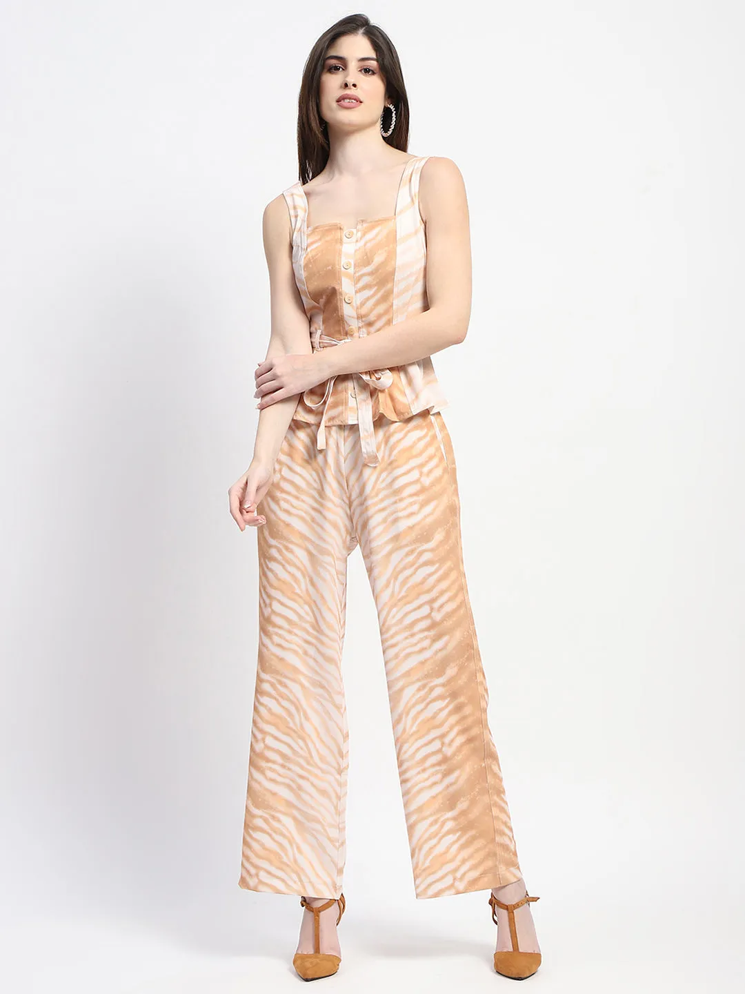 Madame  Zebra Print Top and Bottom Tan Coord Set