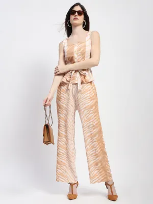 Madame  Zebra Print Top and Bottom Tan Coord Set