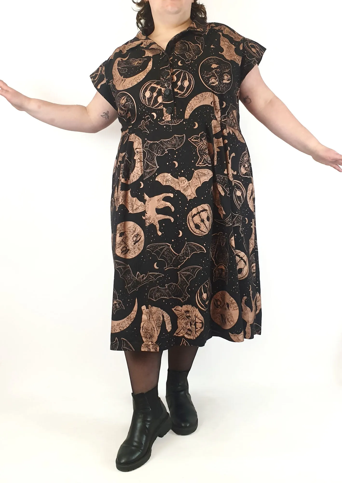 Made590 dinah black halloween print cotton dress size 4X