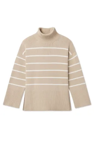 Madeline Cotton Sweater in Driftwood Ivory Stripe