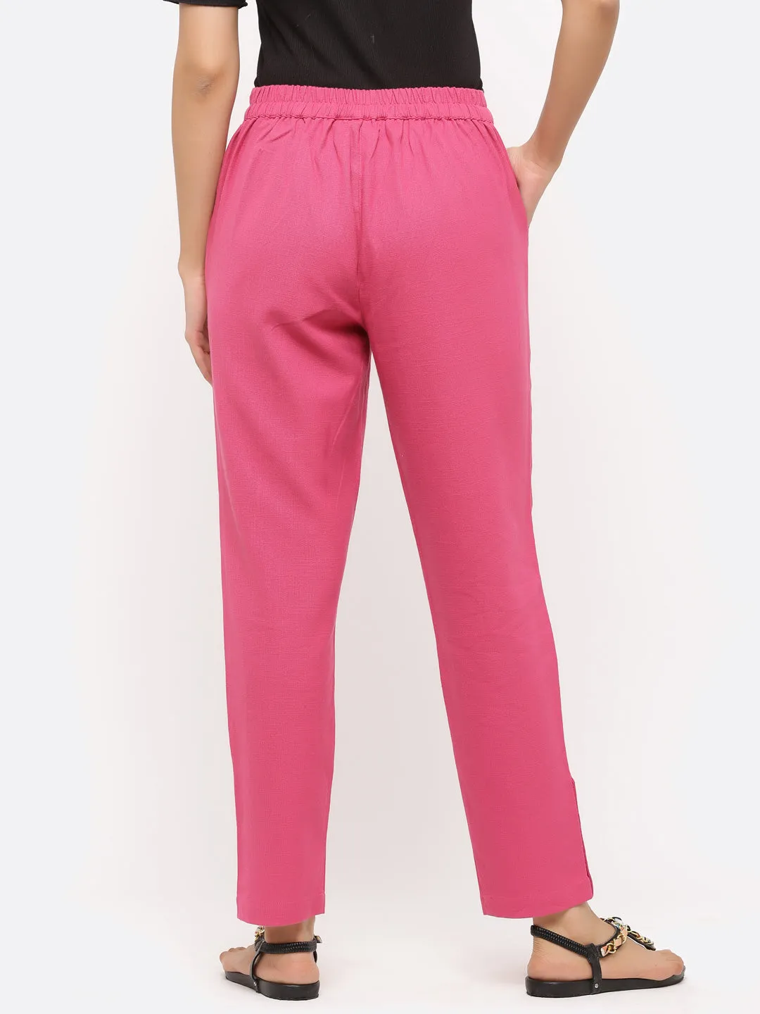 Magenta Solid Cotton Slub Pants