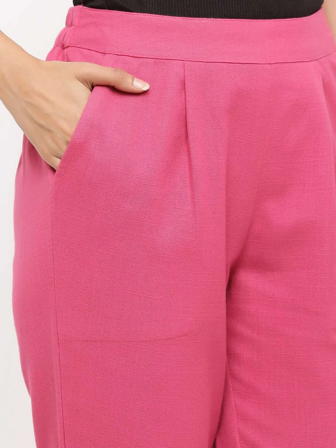 Magenta Solid Cotton Slub Pants