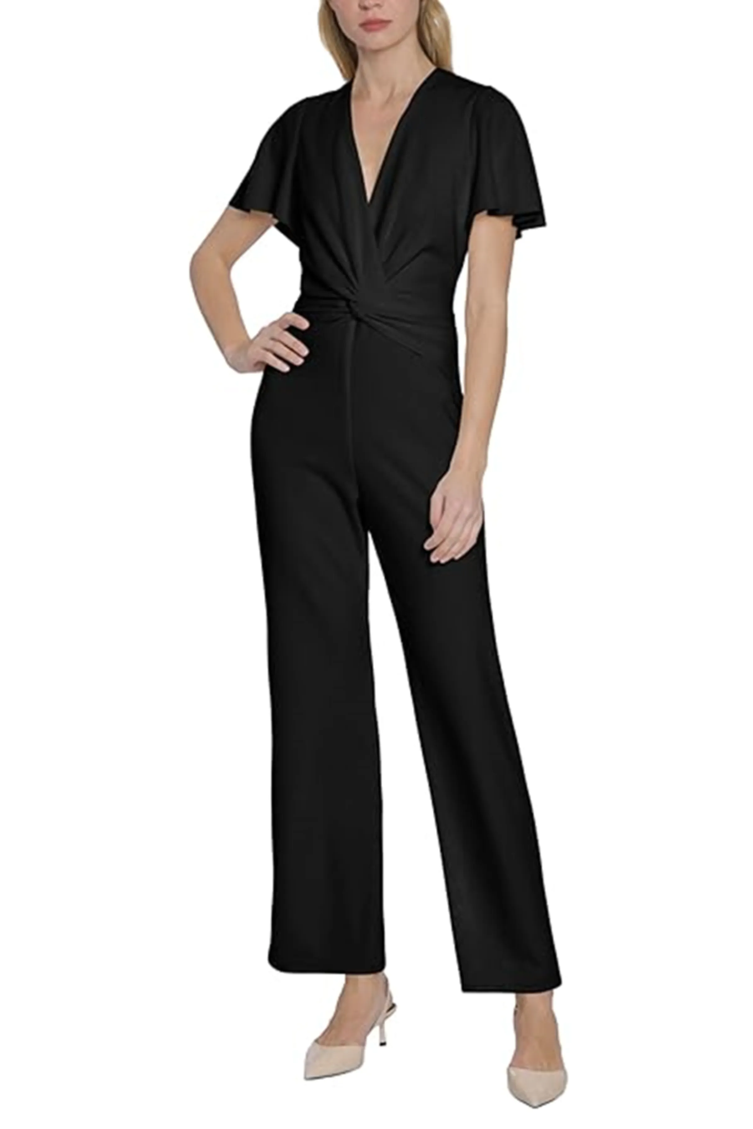 Maggy London Short Sleeve V-Neck Wide Leg Jumpsuit