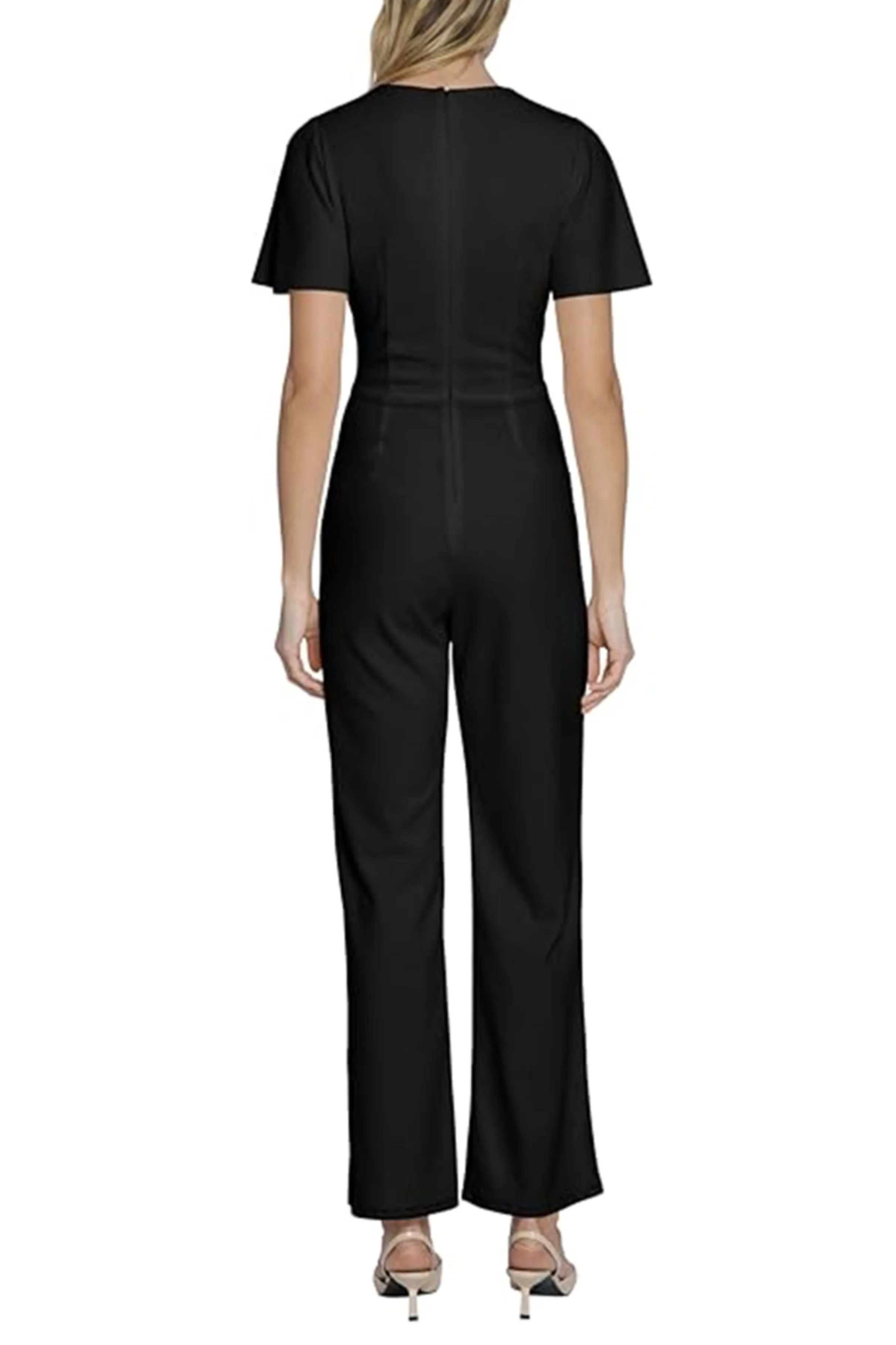 Maggy London Short Sleeve V-Neck Wide Leg Jumpsuit