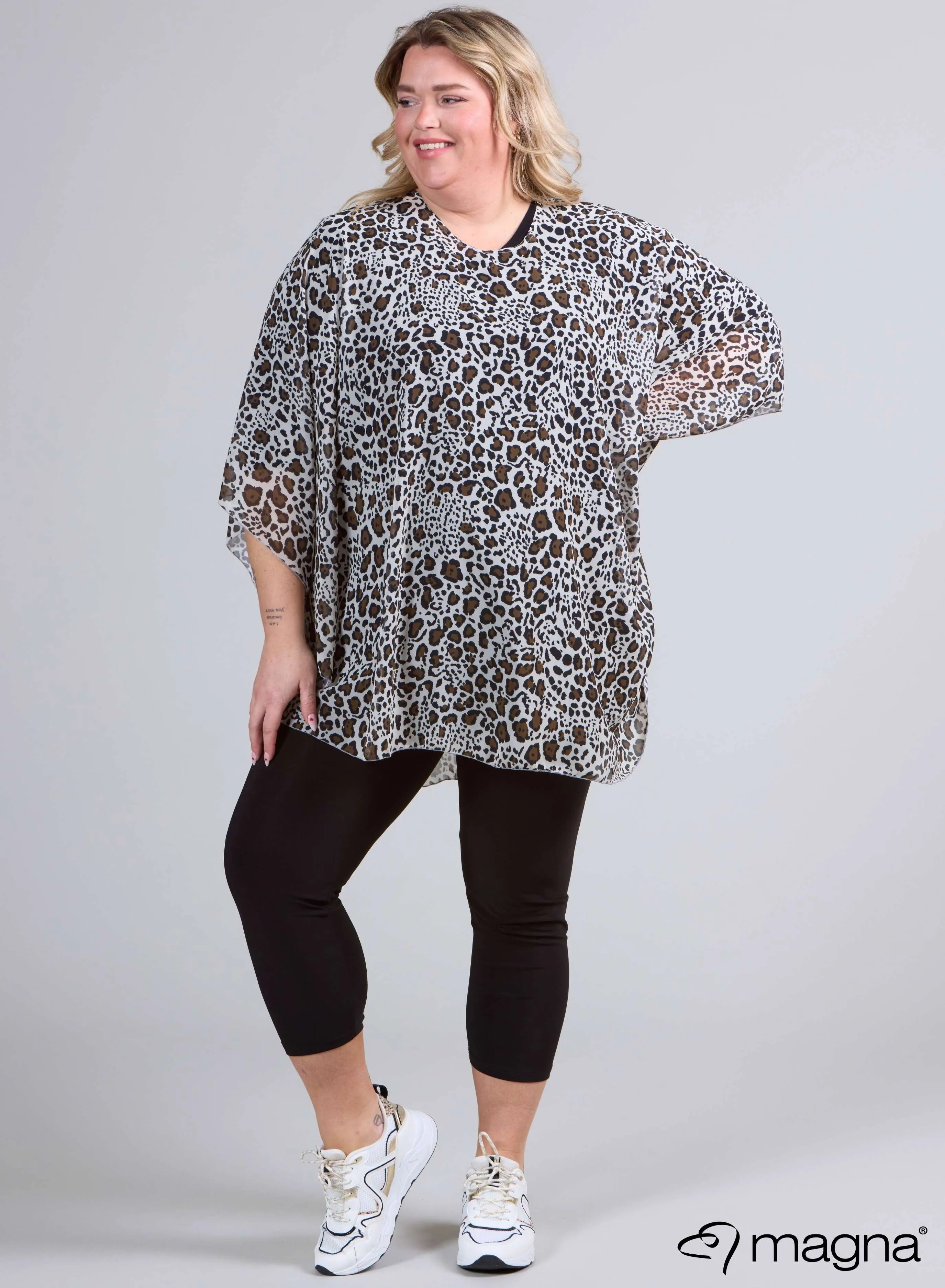 Magna Printed Chiffon Poncho Brown Cheetah Print