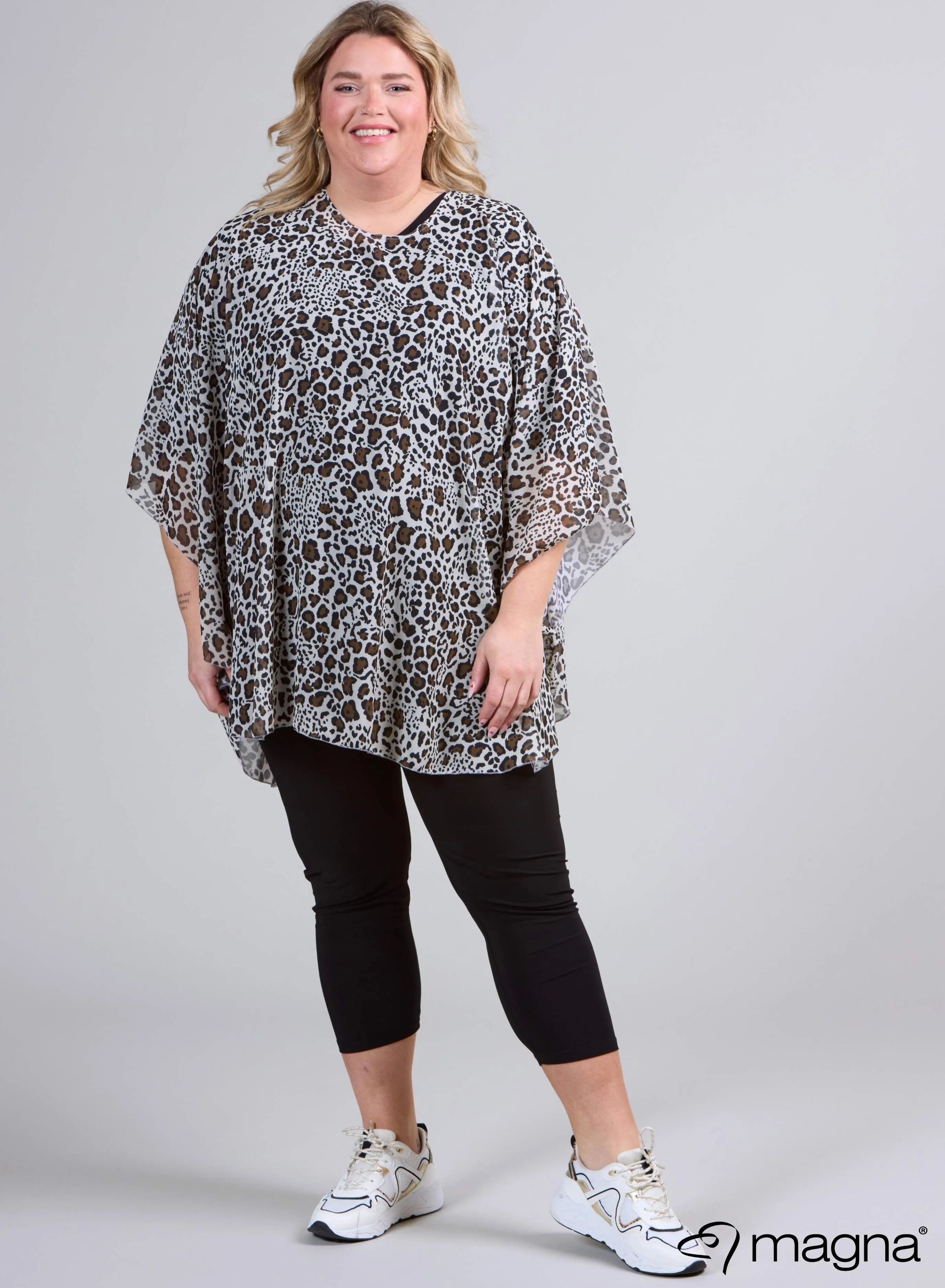 Magna Printed Chiffon Poncho Brown Cheetah Print