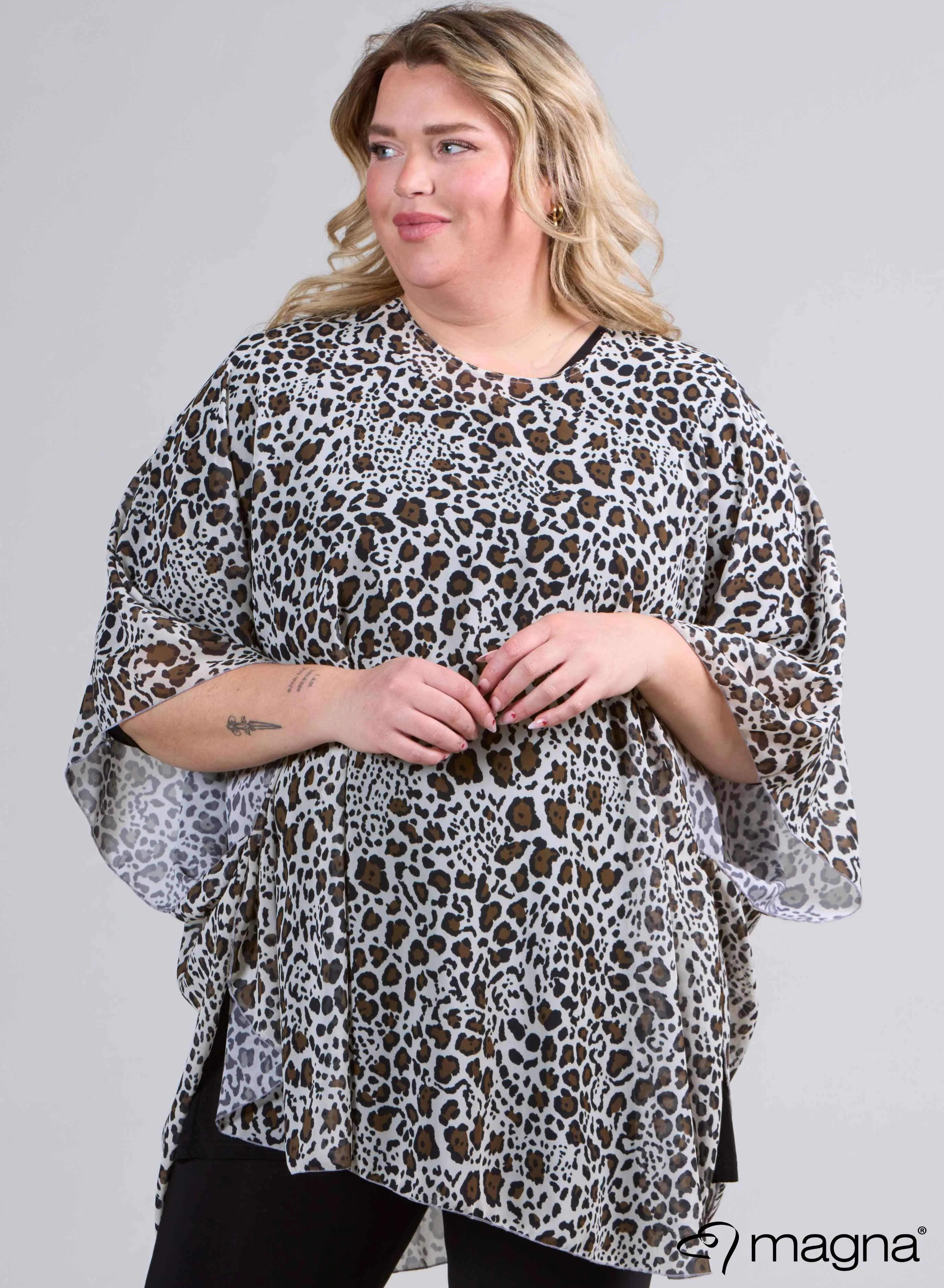 Magna Printed Chiffon Poncho Brown Cheetah Print