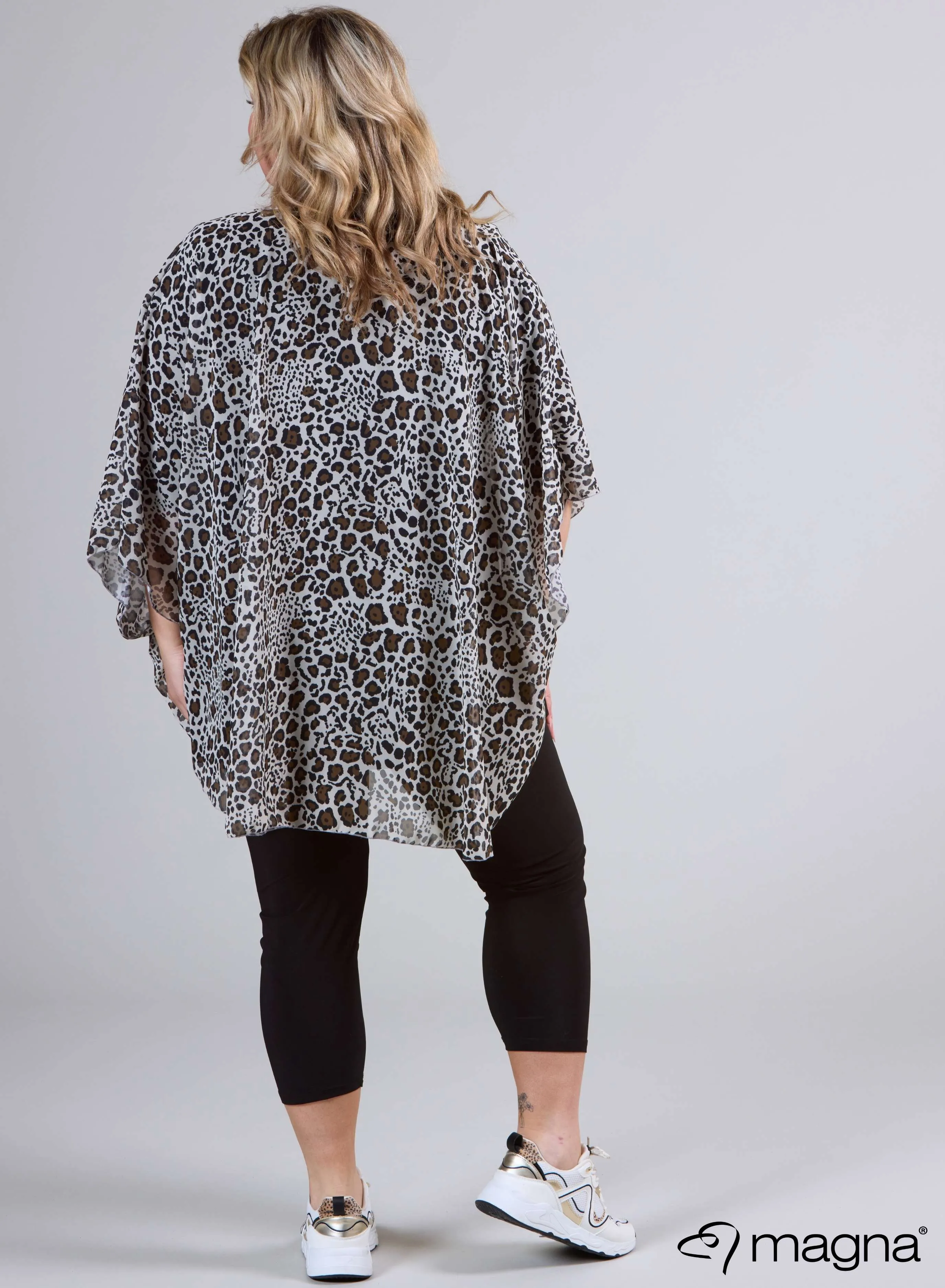 Magna Printed Chiffon Poncho Brown Cheetah Print