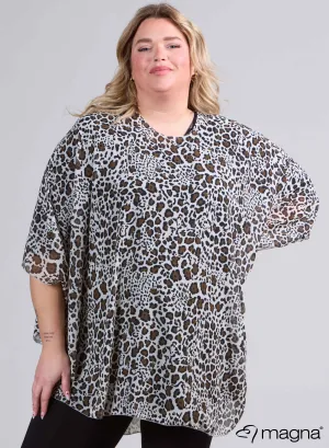 Magna Printed Chiffon Poncho Brown Cheetah Print