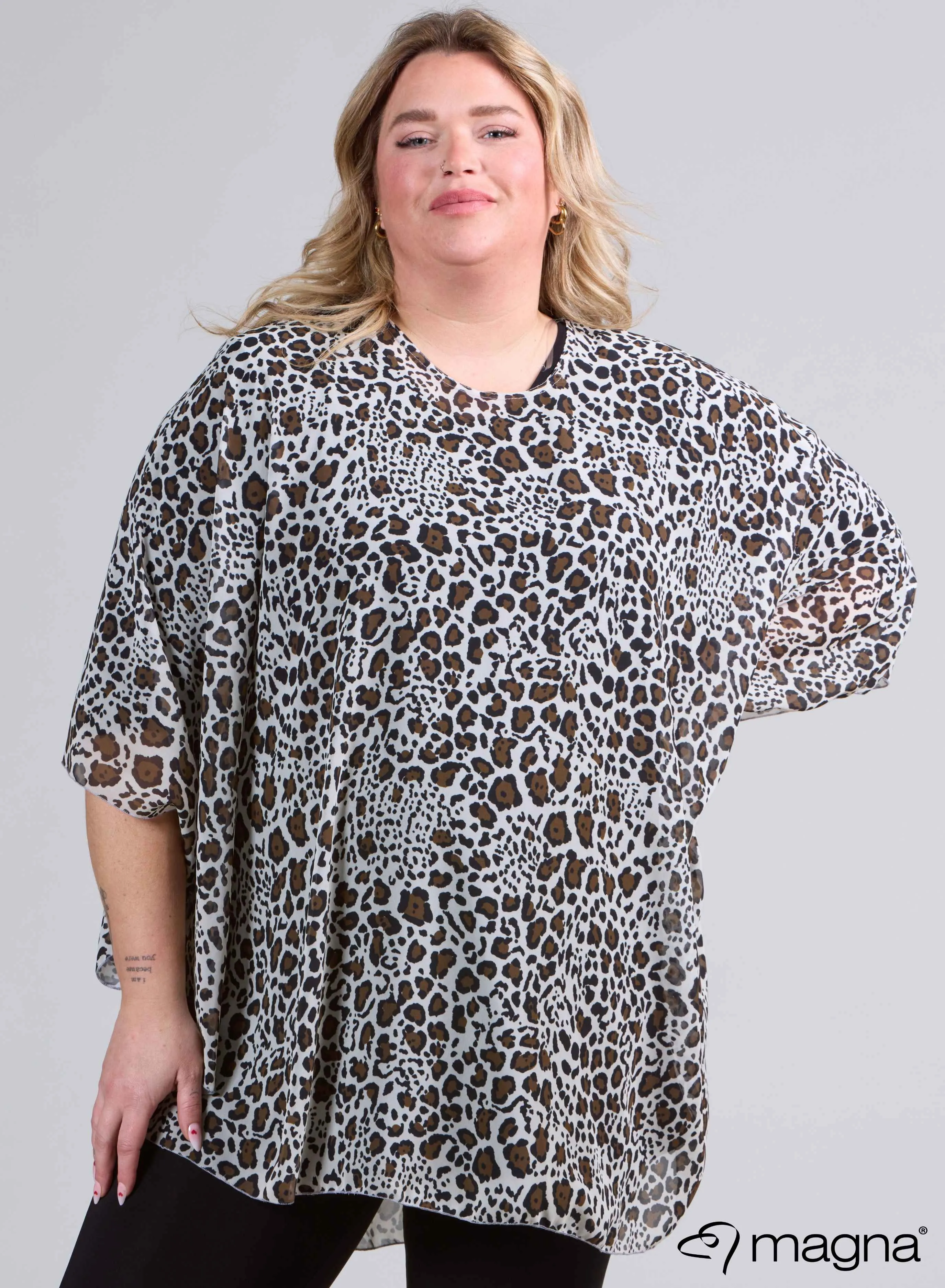 Magna Printed Chiffon Poncho Brown Cheetah Print