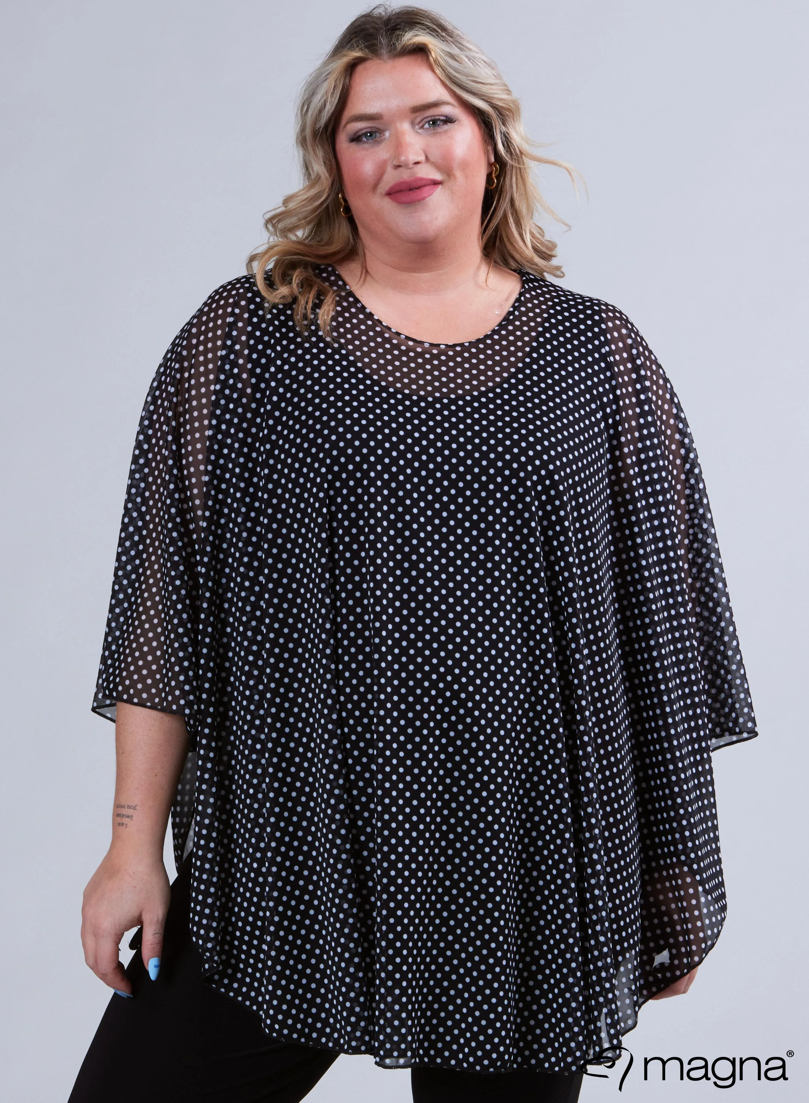 Magna Printed Chiffon Poncho Classic Polka Dots