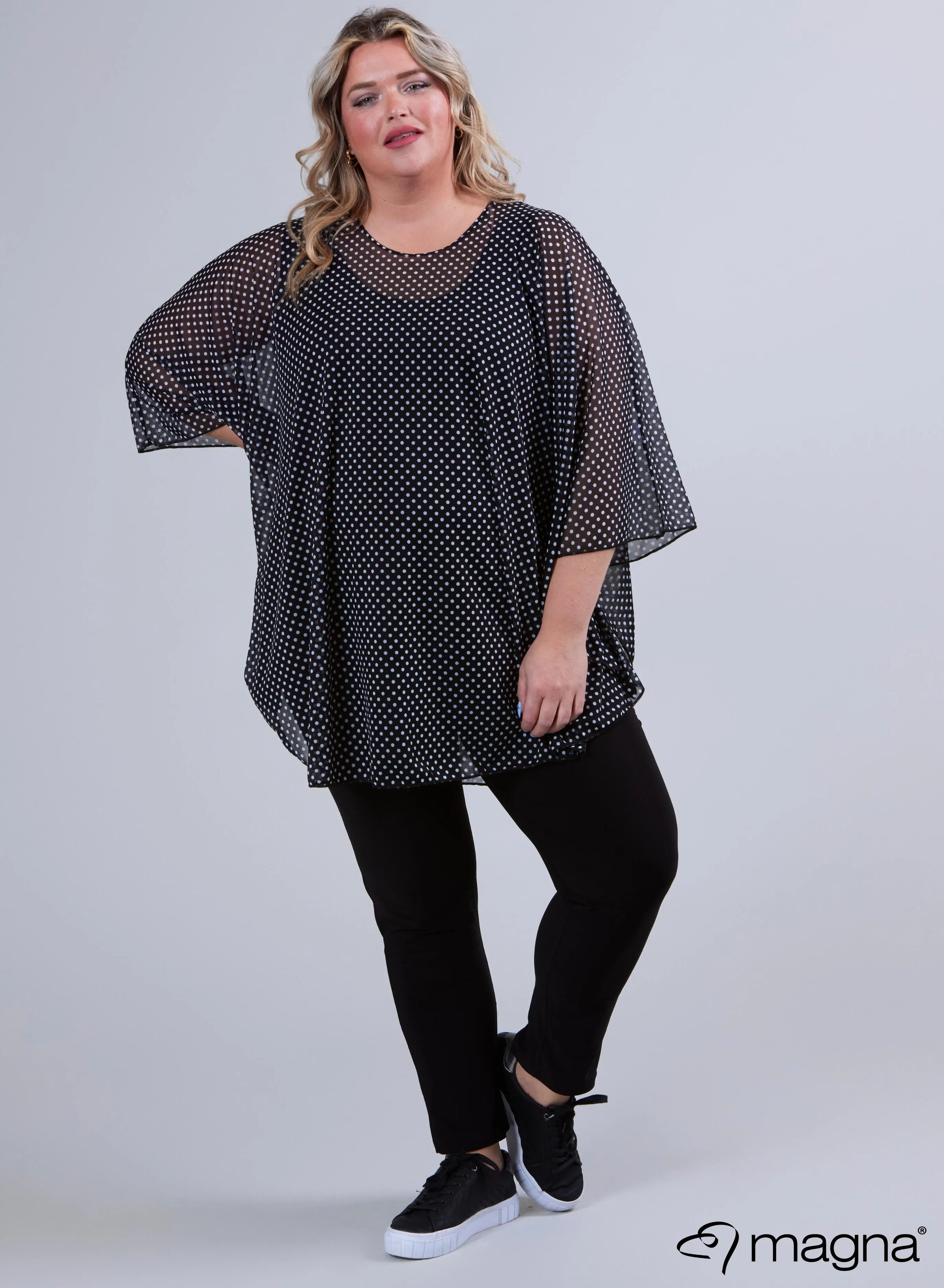 Magna Printed Chiffon Poncho Classic Polka Dots