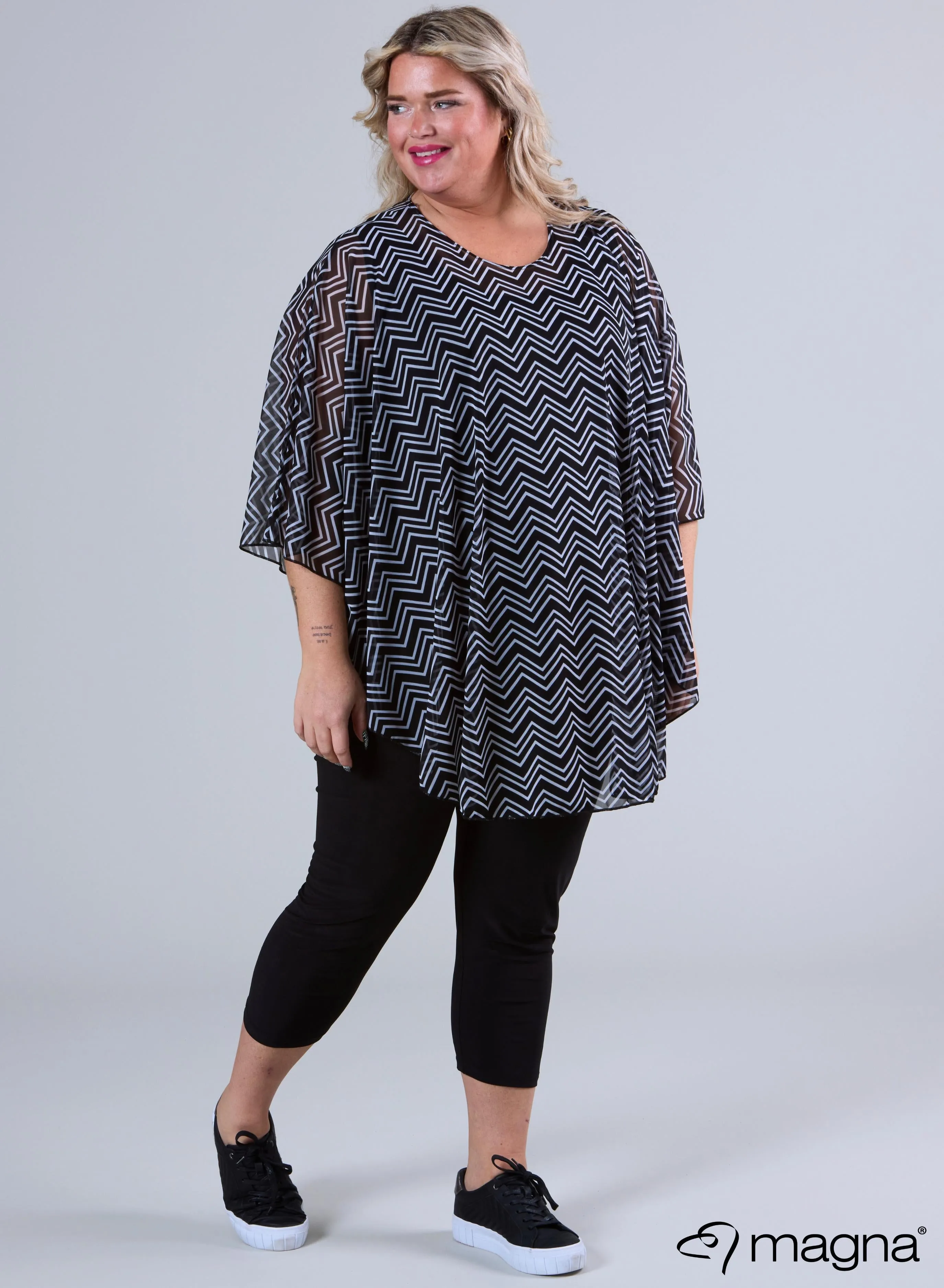 Magna Printed Chiffon Poncho Small Chevron