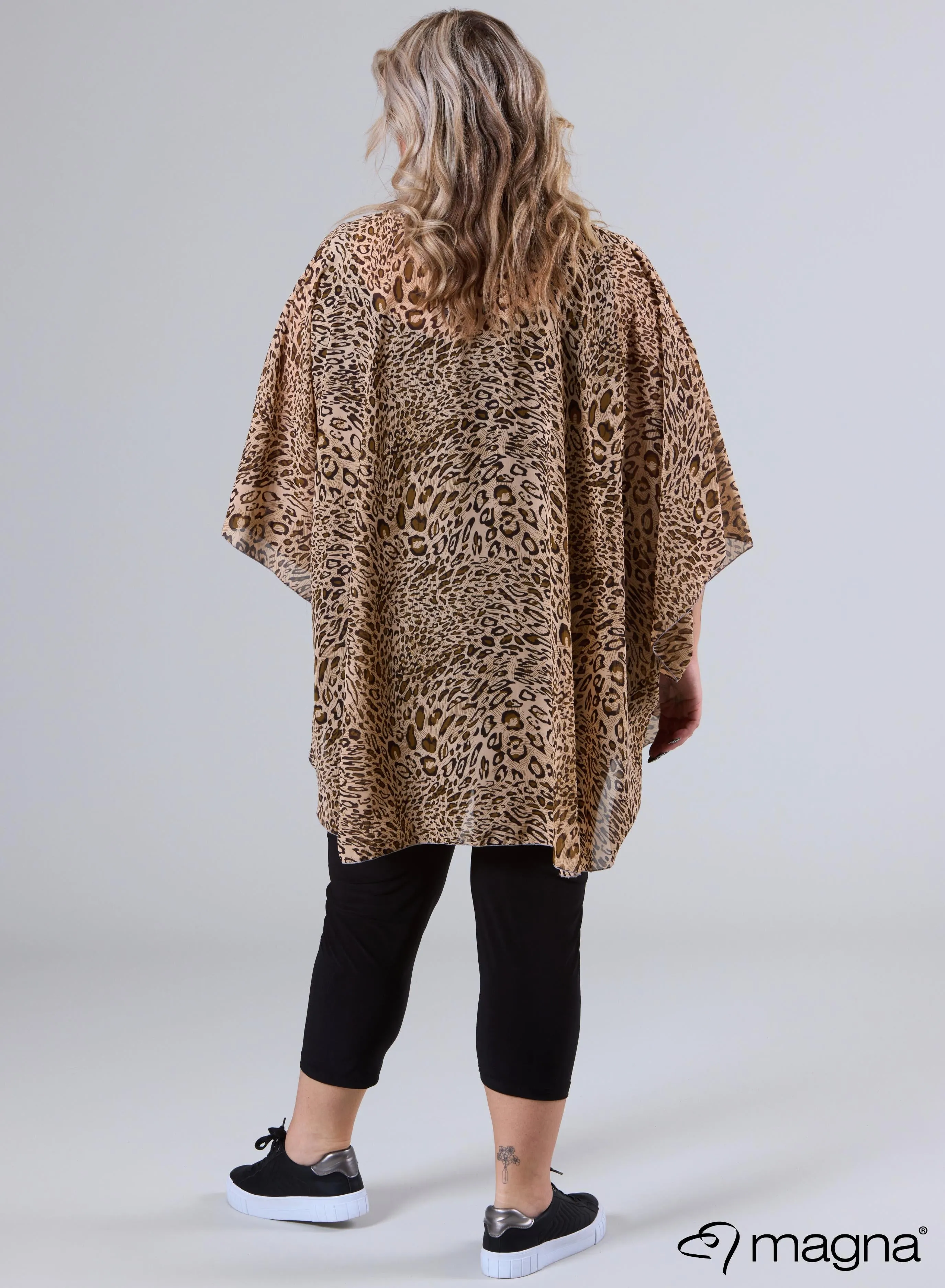 Magna Printed Chiffon Poncho Small Leo Taupe
