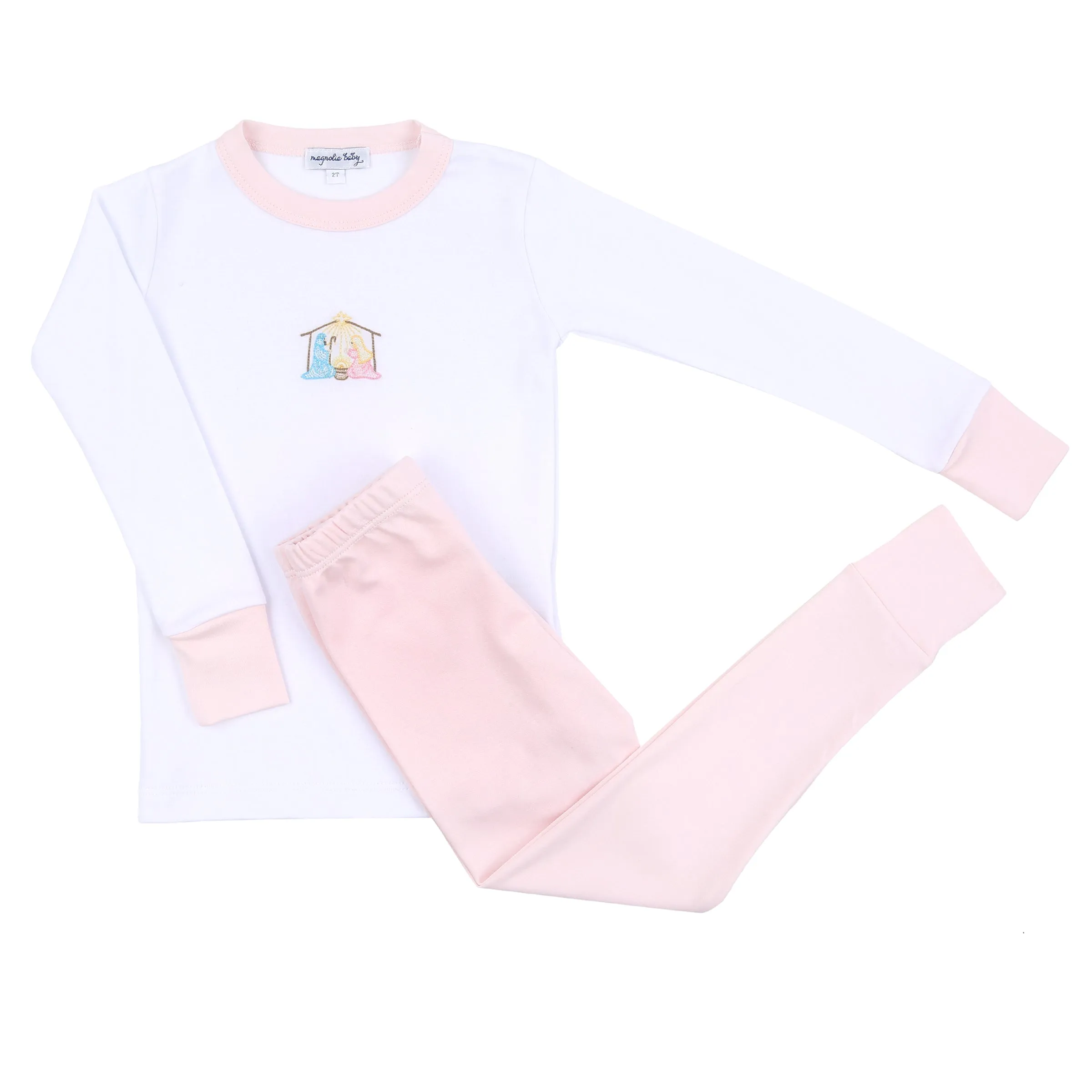 Magnolia Baby Joy to the World Embroidered Long Pajamas - Pink