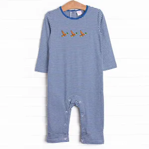 Mallard Migration Pima Embroidered Romper, Blue