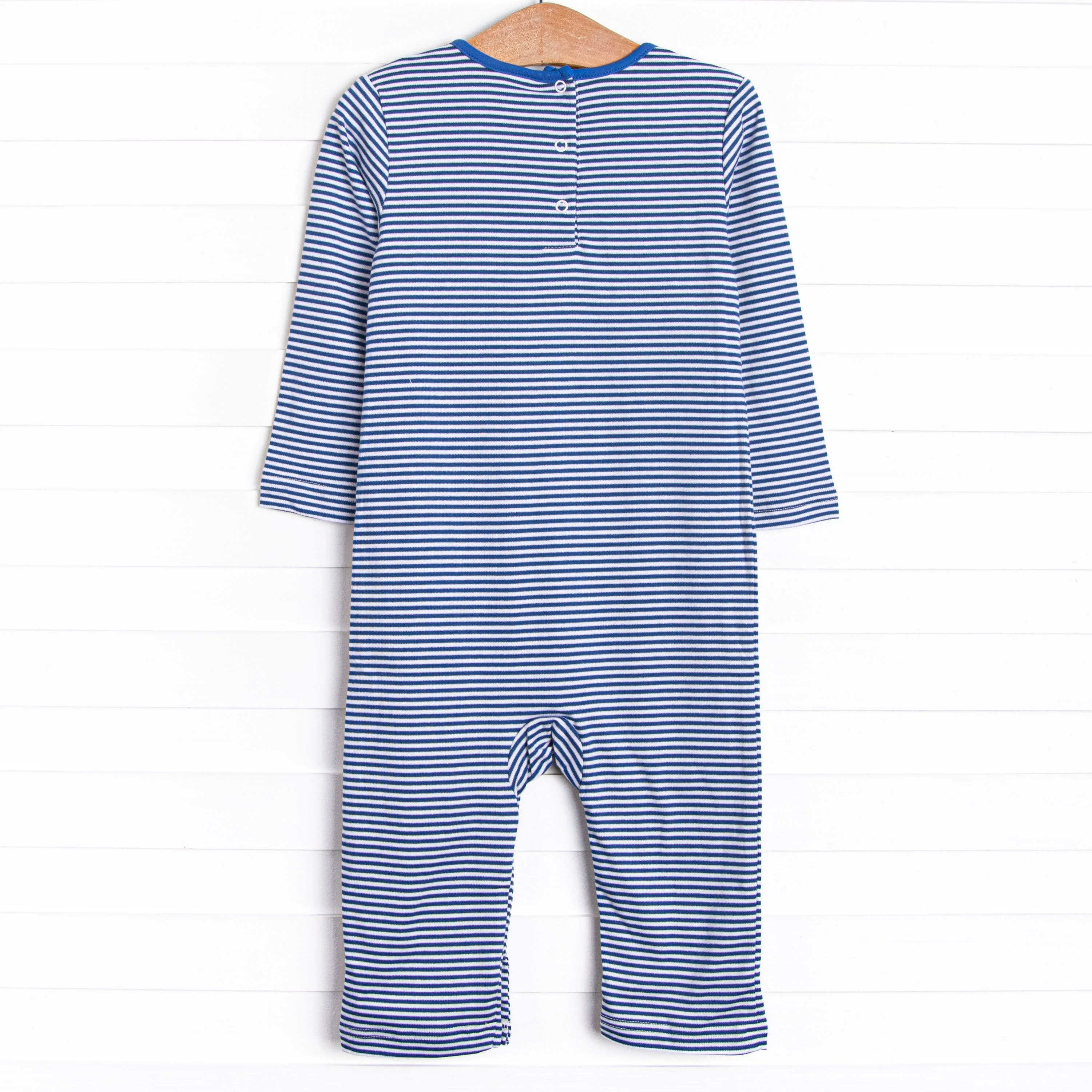 Mallard Migration Pima Embroidered Romper, Blue