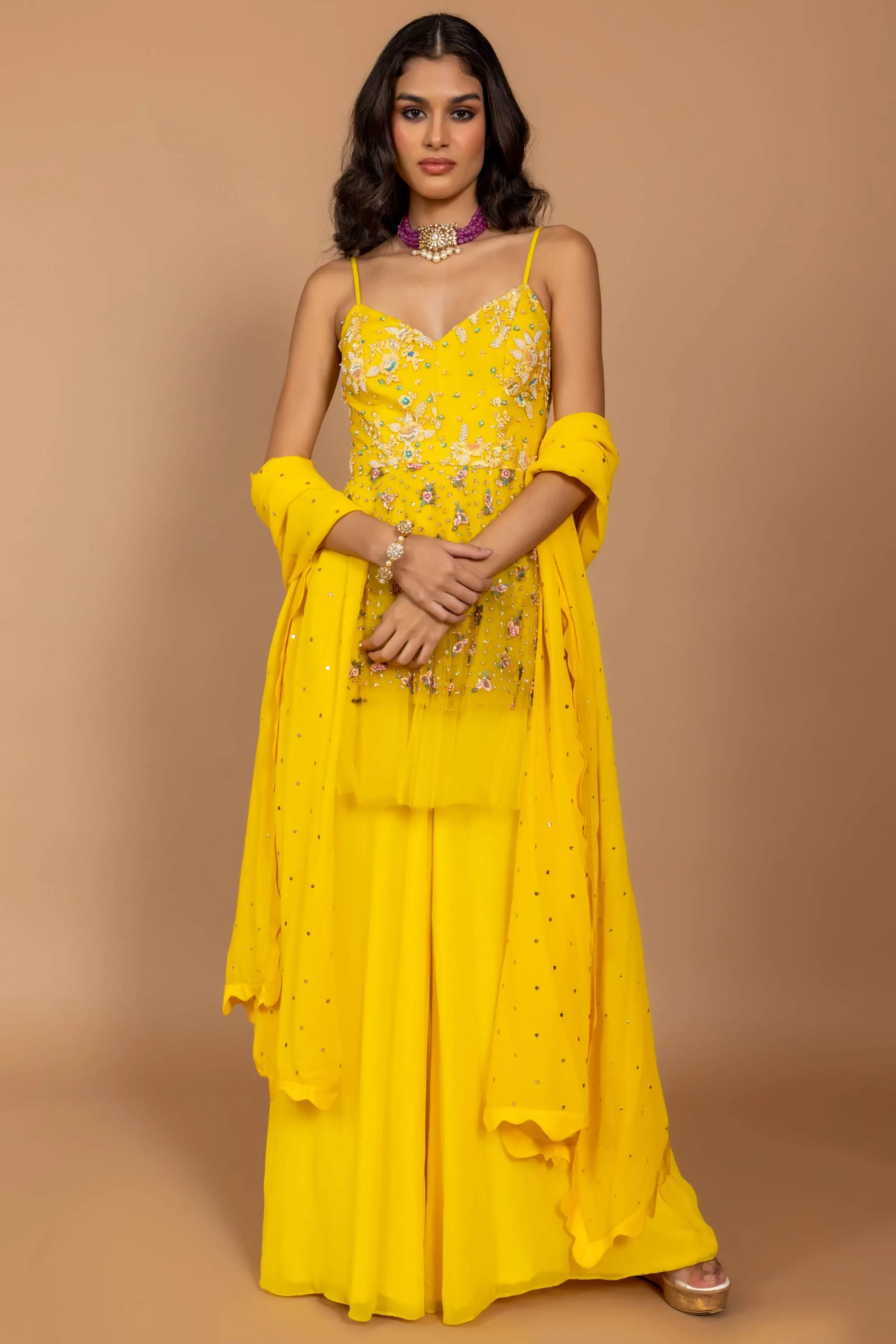 Marigold yellow jumpsuit with dupatta