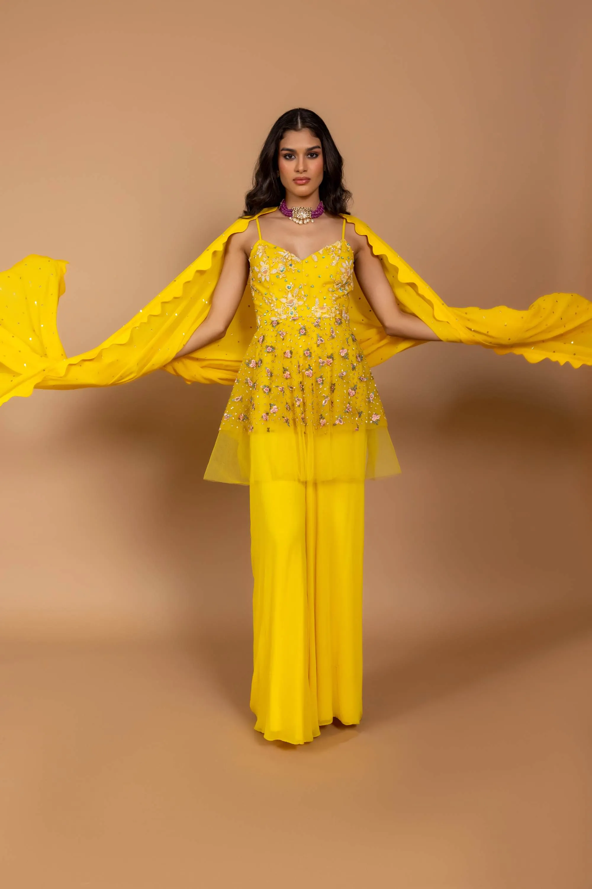 Marigold yellow jumpsuit with dupatta