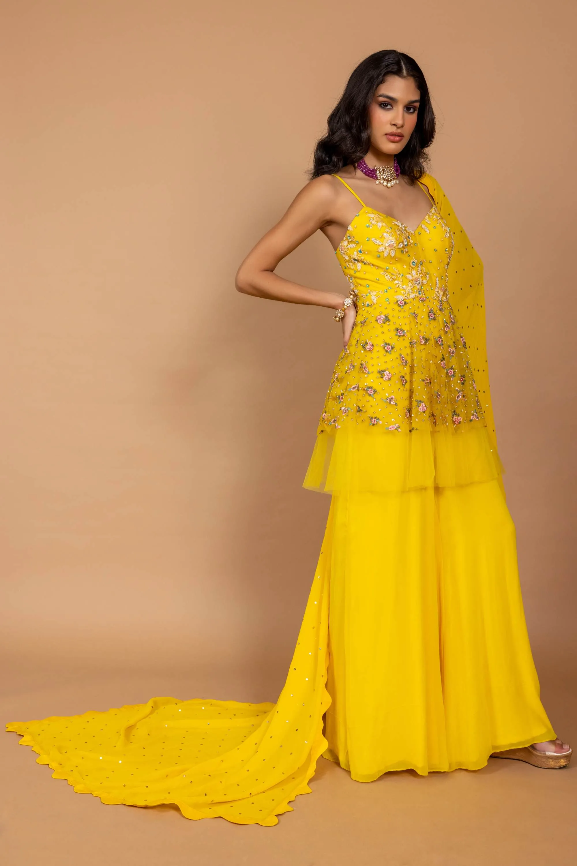 Marigold yellow jumpsuit with dupatta