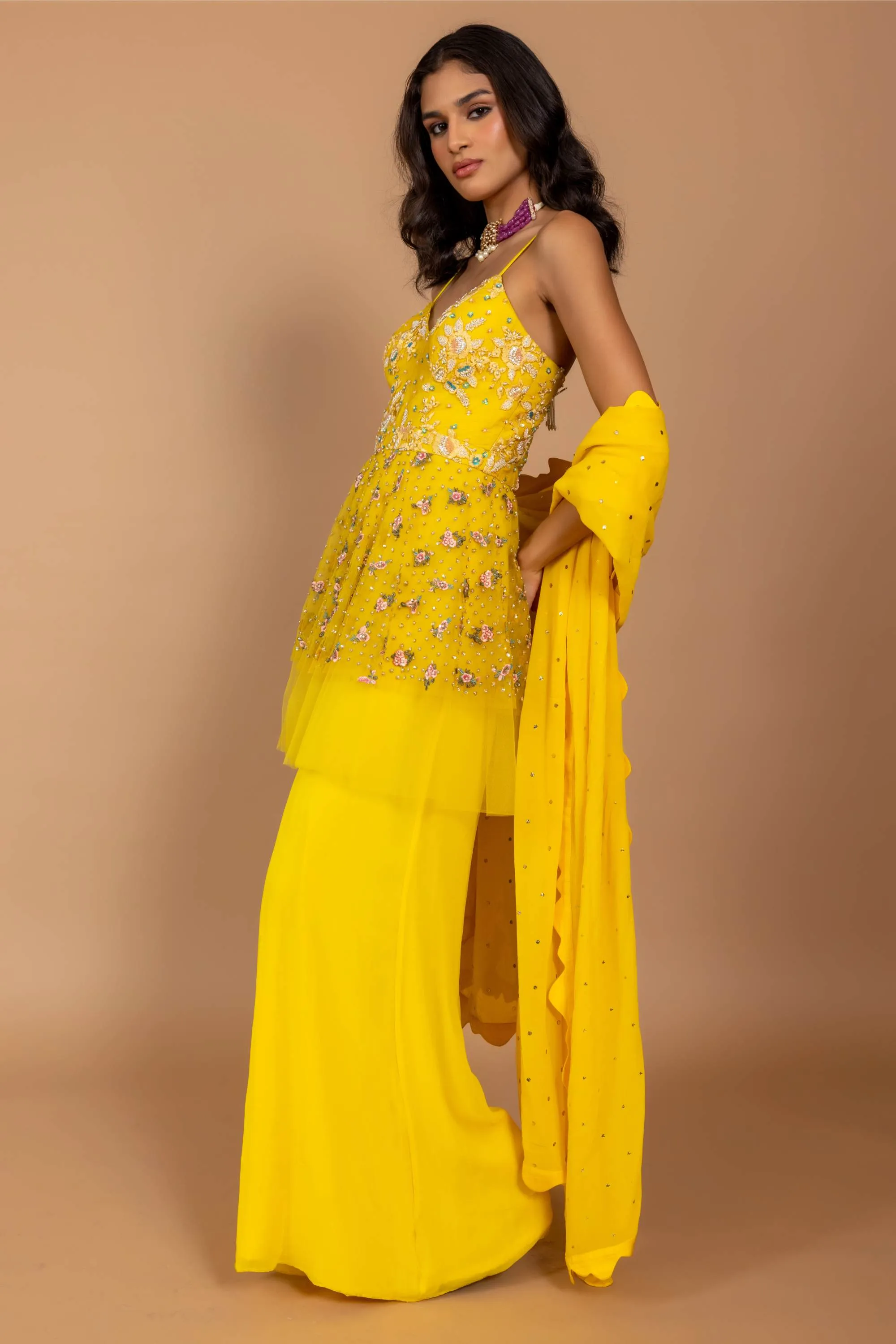 Marigold yellow jumpsuit with dupatta