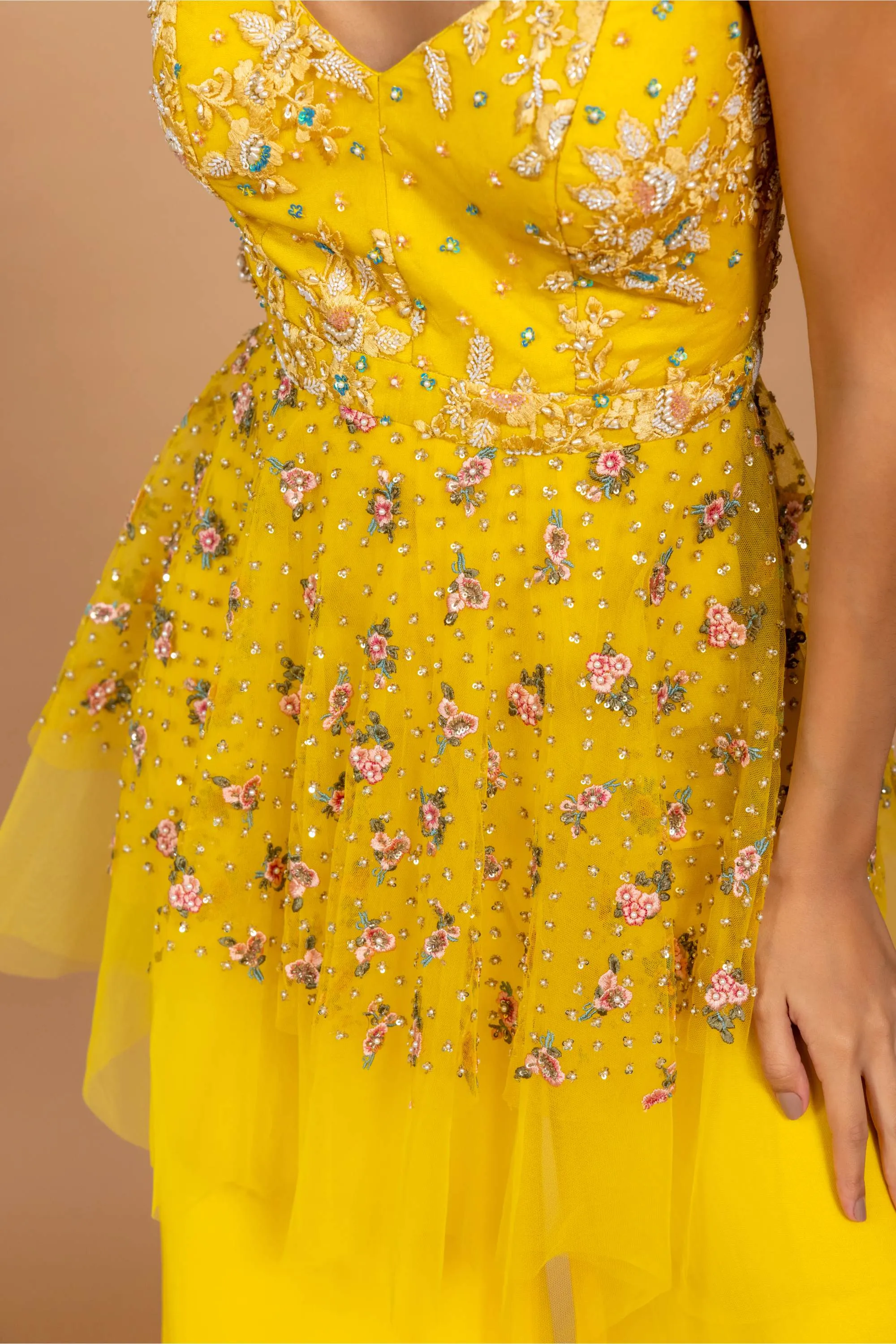 Marigold yellow jumpsuit with dupatta