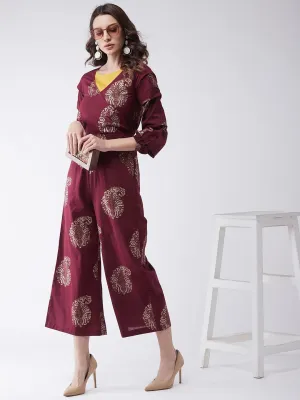 Maroon Foil Printed Jumpsuit