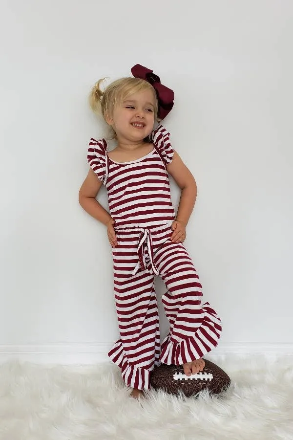 Maroon Striped Girls Romper