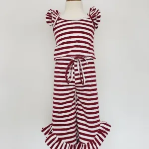 Maroon Striped Girls Romper