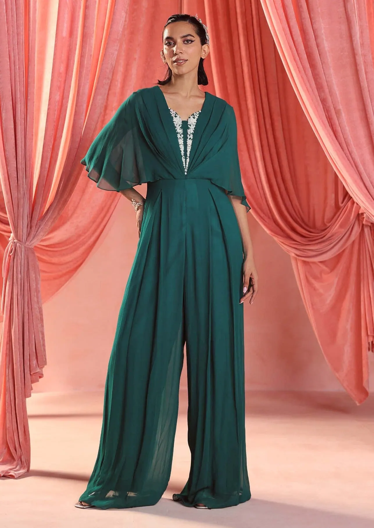 Maya emerald green draped jumpsuit