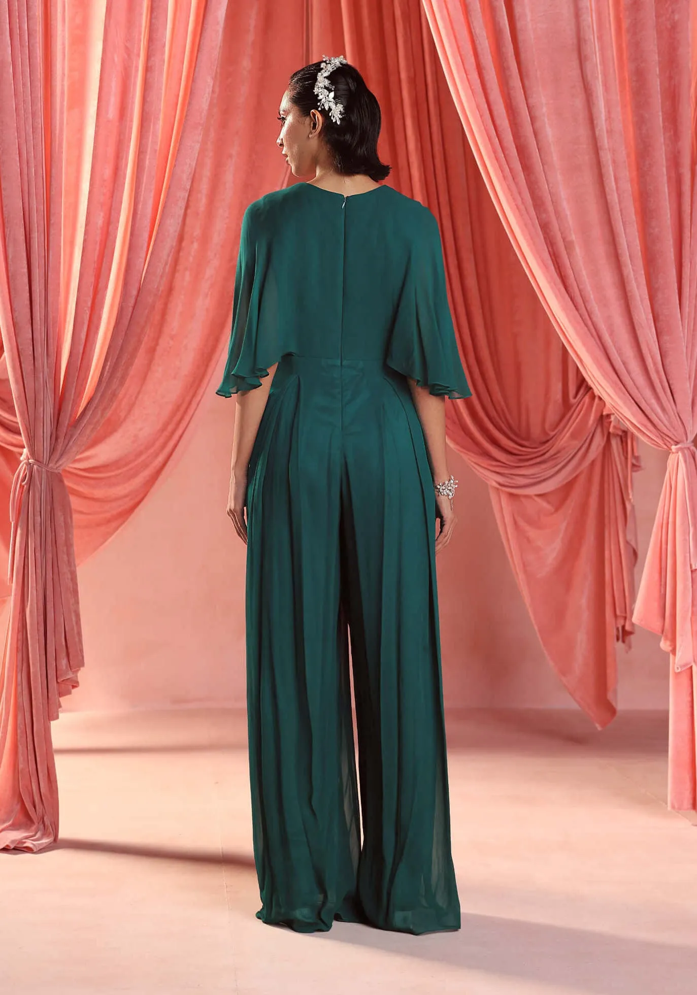 Maya emerald green draped jumpsuit
