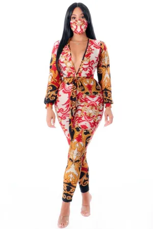 McKenzie VNeck Printed Jumpsuit