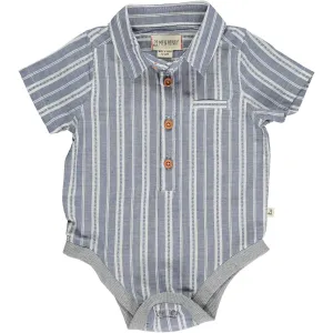 Me & Henry Blue/White Striped Woven Helford Onesie