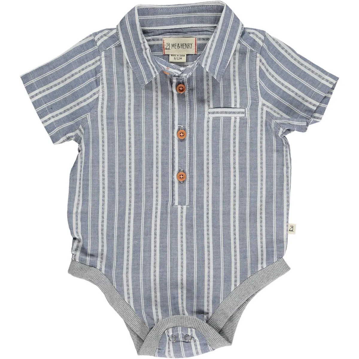 Me & Henry Blue/White Striped Woven Helford Onesie