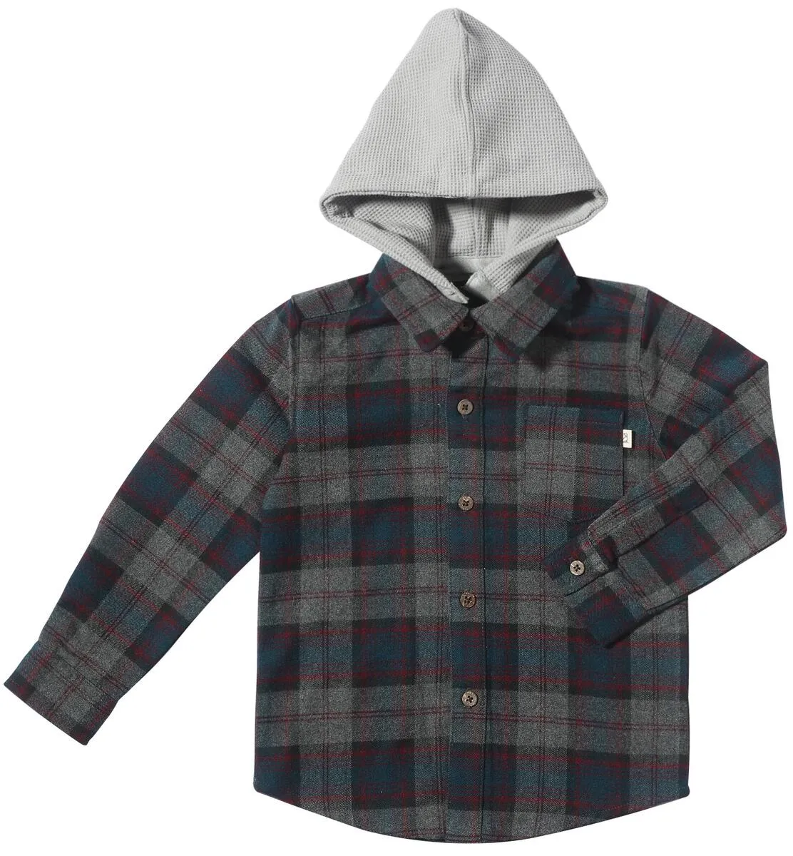 Me & Henry Boys Erin Hooded Shirt - Blue/Grey Plaid