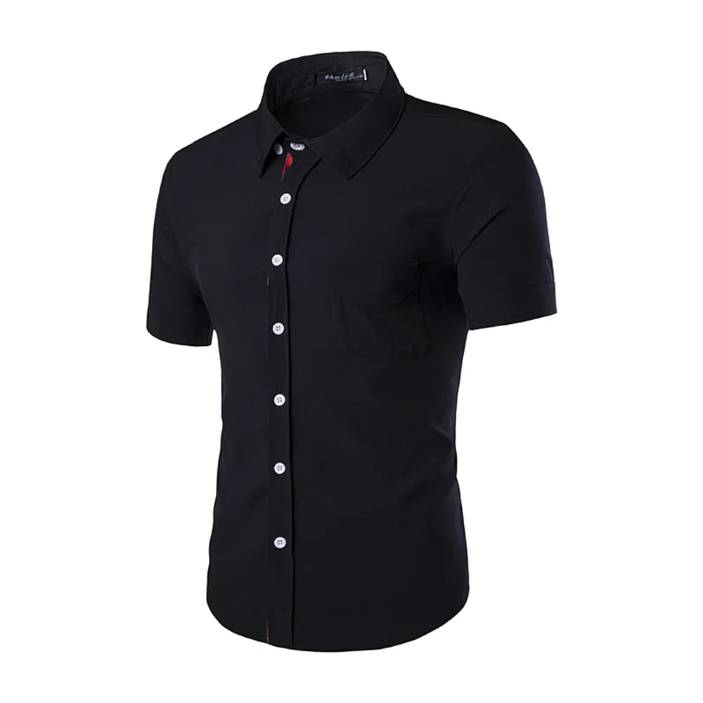 Men's Button down Tailor Fit Soft 100% Cotton Short Sleeve Dress Shirt Black casual And Formal