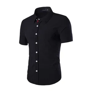 Men's Button down Tailor Fit Soft 100% Cotton Short Sleeve Dress Shirt Black casual And Formal