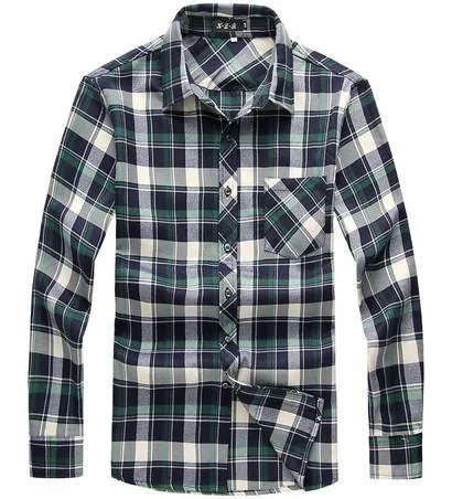 Men's Casual Long Sleeve Plaid Shirt Up To 6XL