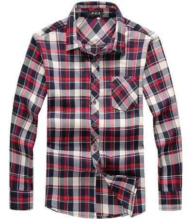 Men's Casual Long Sleeve Plaid Shirt Up To 6XL