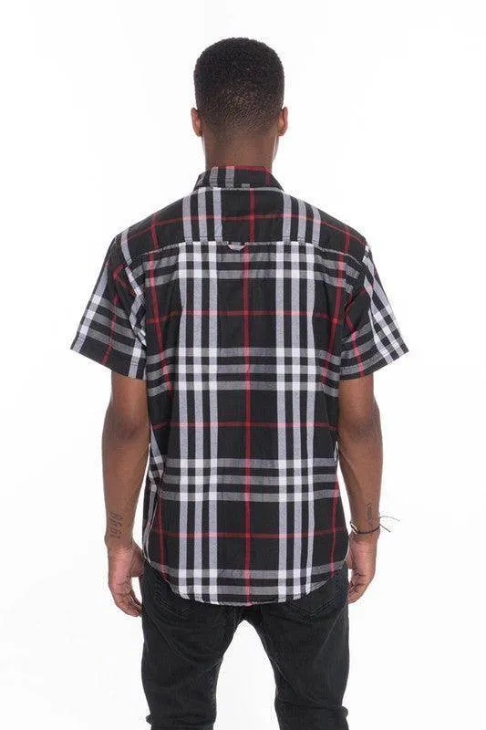 Mens Casual Short Sleeve Checker Plaid Shirts